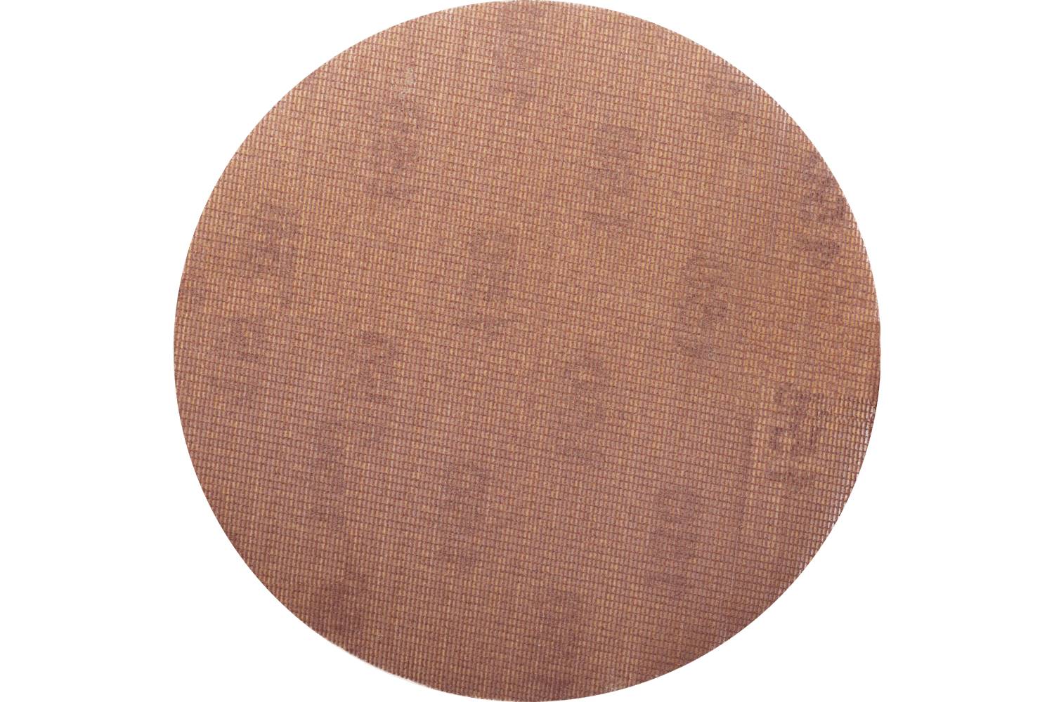 Close-up of a round brown textured fabric or woven material sample on a white background.
