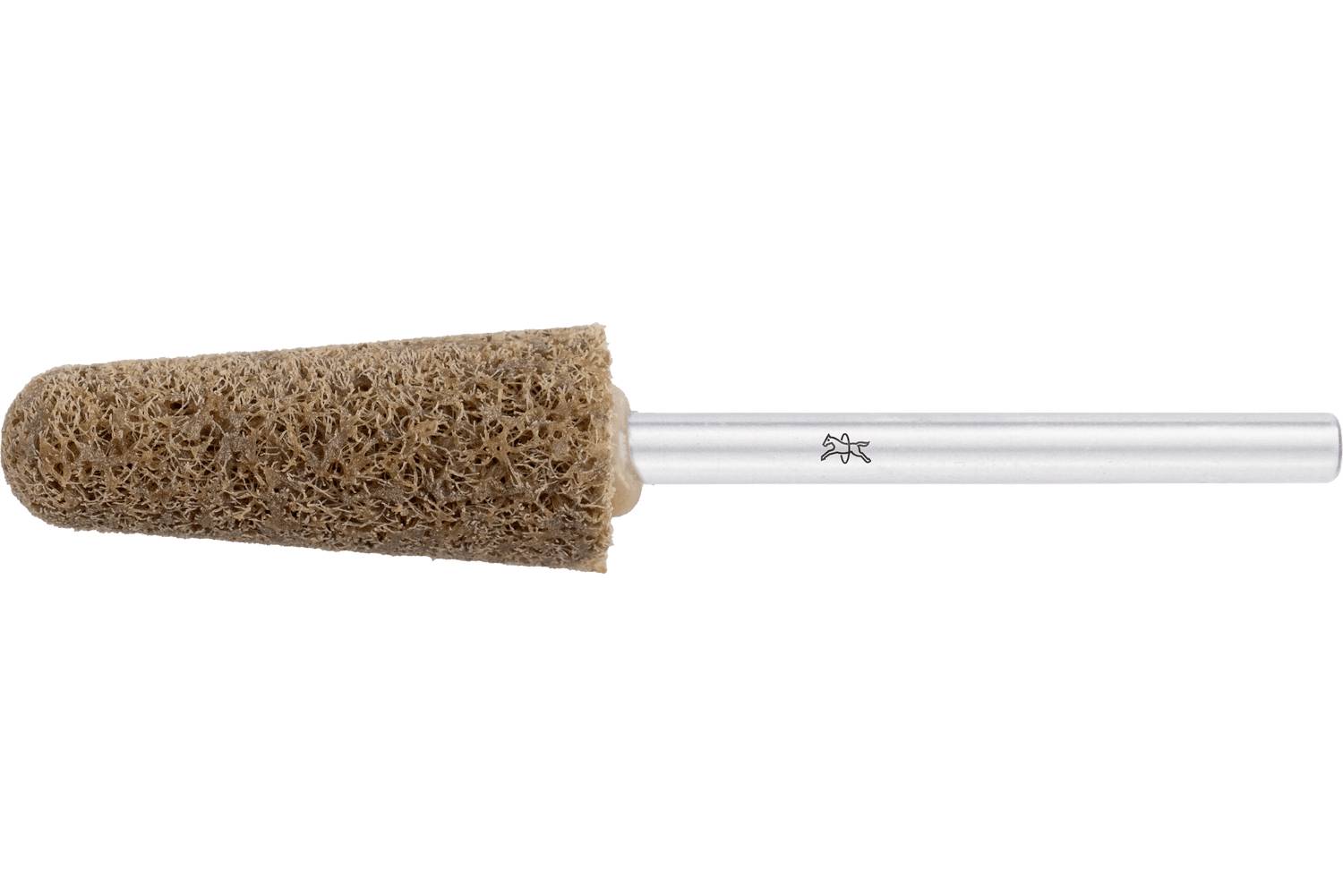 Brown abrasive cleaning block attached to a silver handle, shown on a white background.