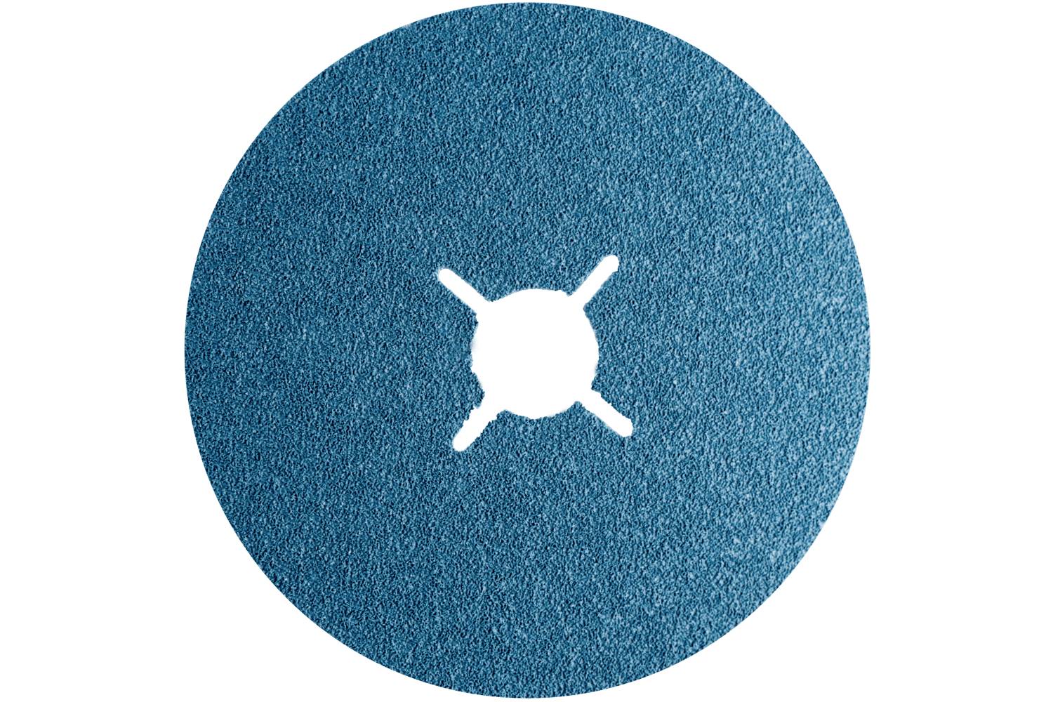 Photo de produit d'un disque à lamelles abrasif PFERD Polifan Flex, disque de 50 mm à étiquette bleue avec lamelles abrasives rouges et marron pour acier et inox.