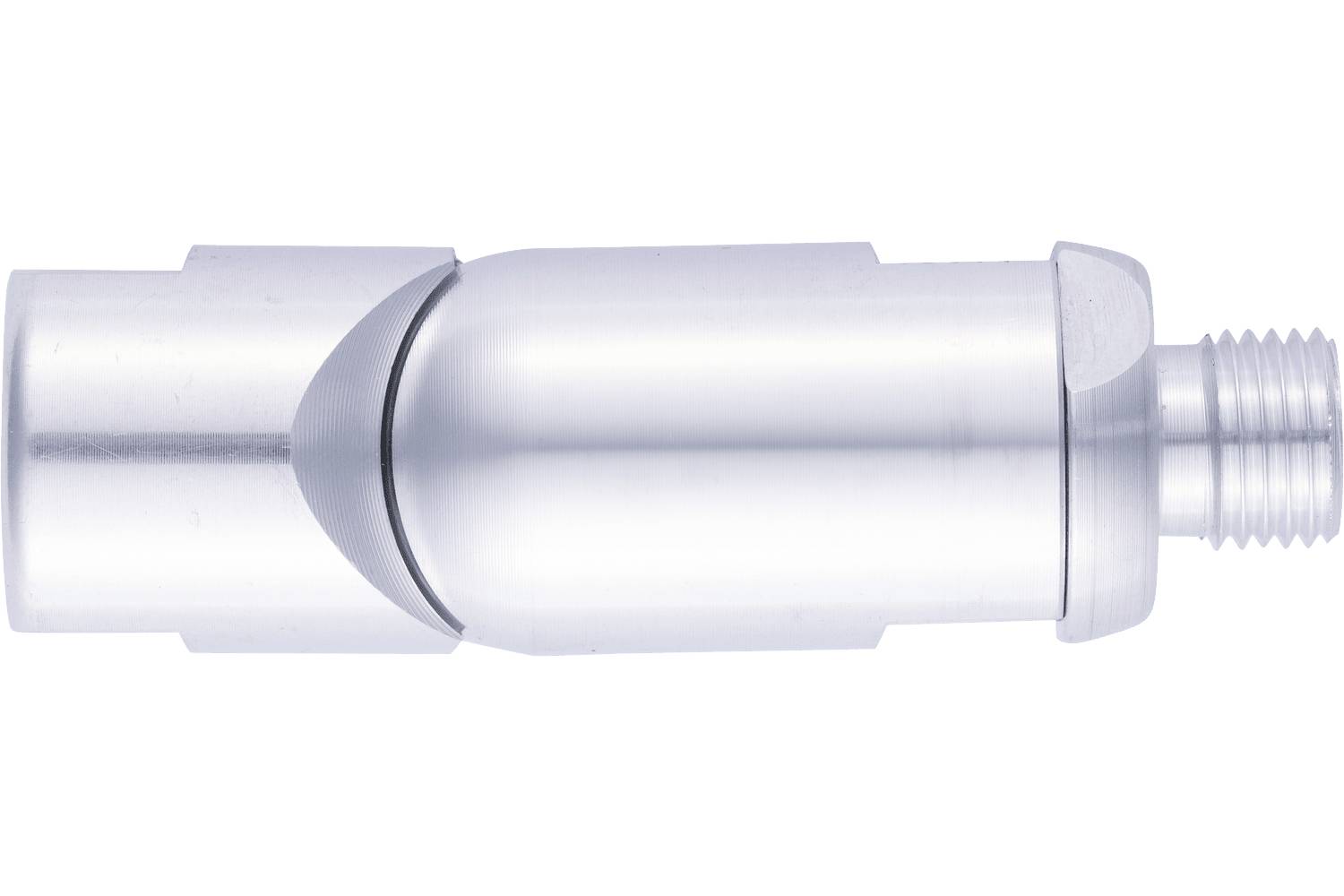 Metallic cylindrical mechanical connector with a threaded end, shown on a white background.