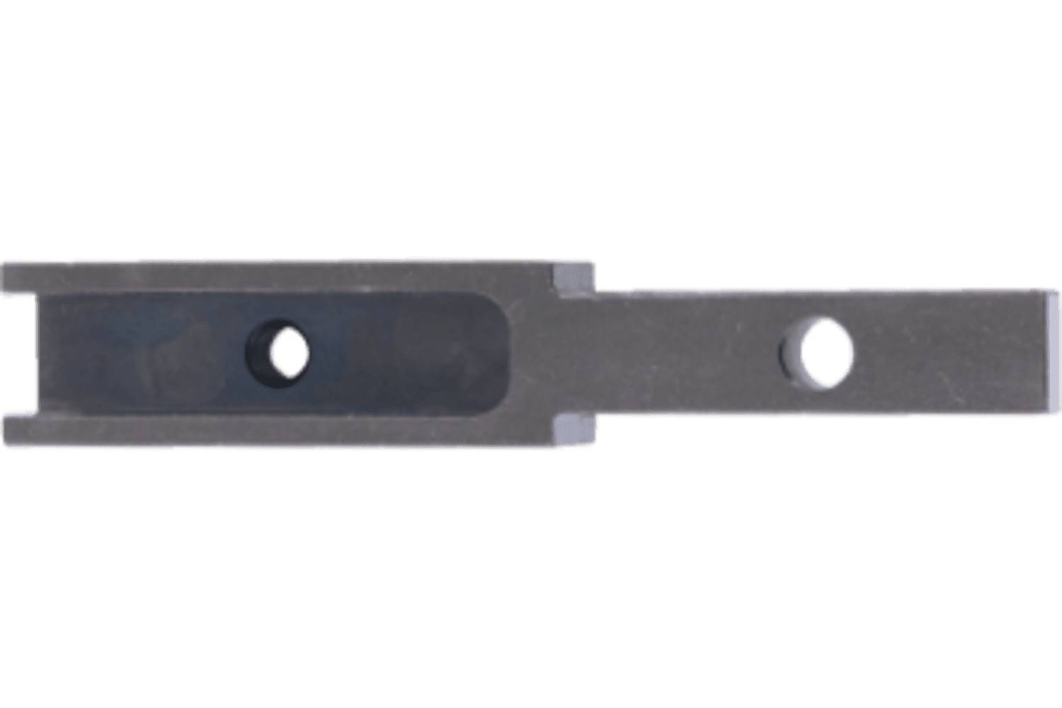 Black metal bracket with two circular mounting holes, shown horizontally on a white background.