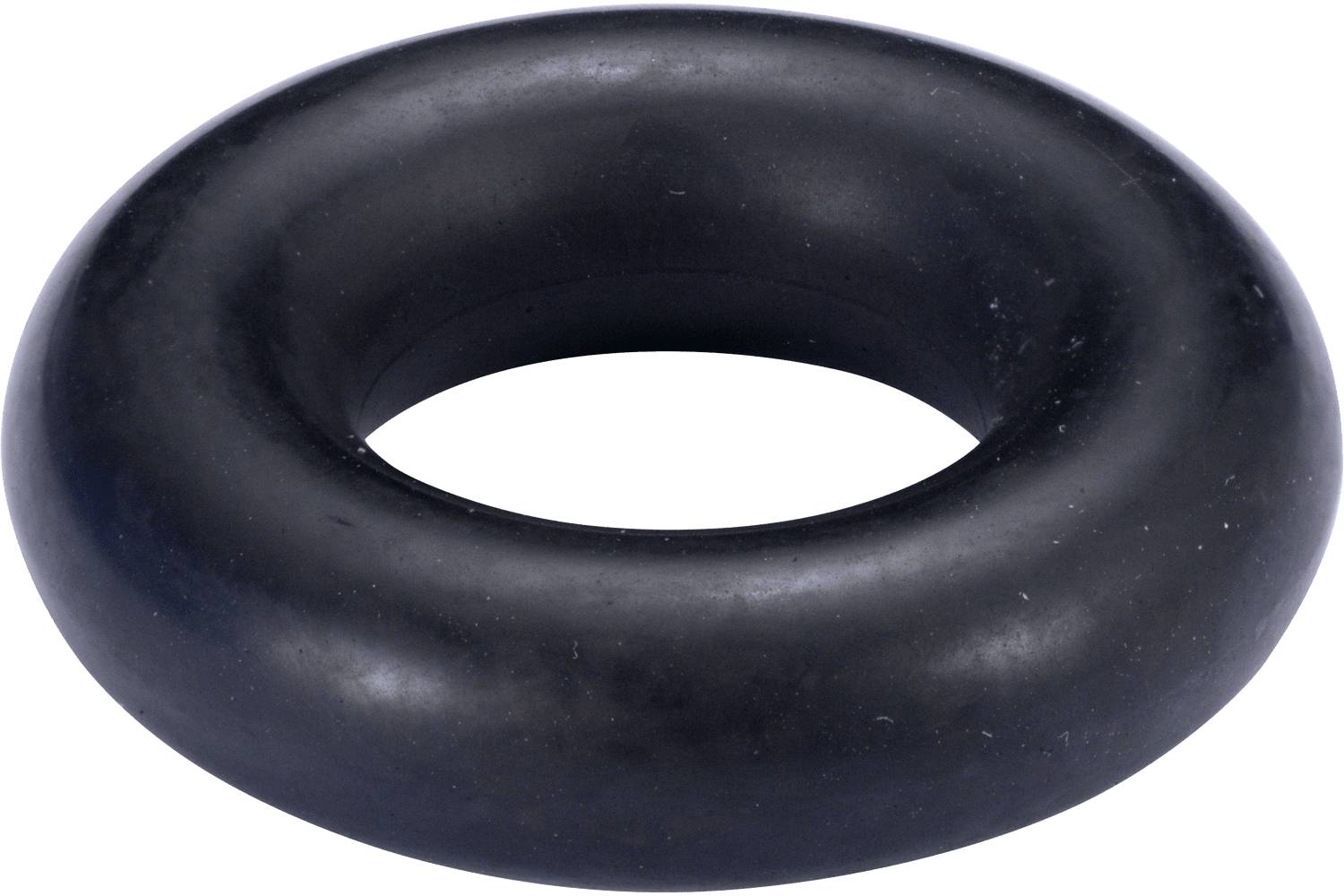 Black rubber ring-shaped gasket or O-ring on a white background.