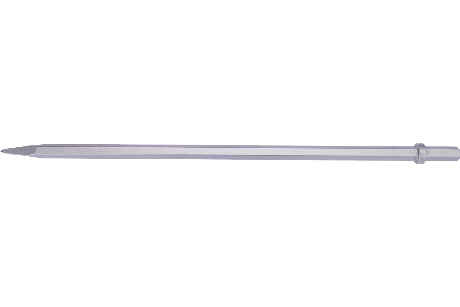 A silver metal nail or spike shown horizontally on a plain white background.