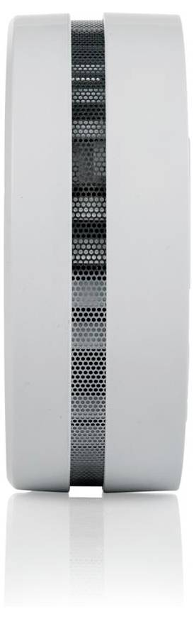 White cylindrical air purifier or speaker with a dark perforated central vent strip, shown on a plain background
