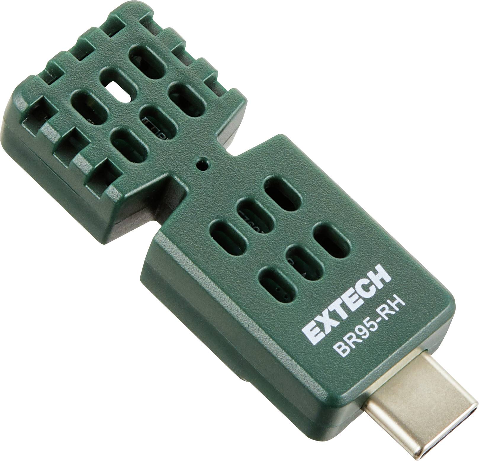 Module de capteur USB EXTECH BR95-RH vert avec boîtier ventilé et connecteur de style USB-C en métal sur fond blanc.