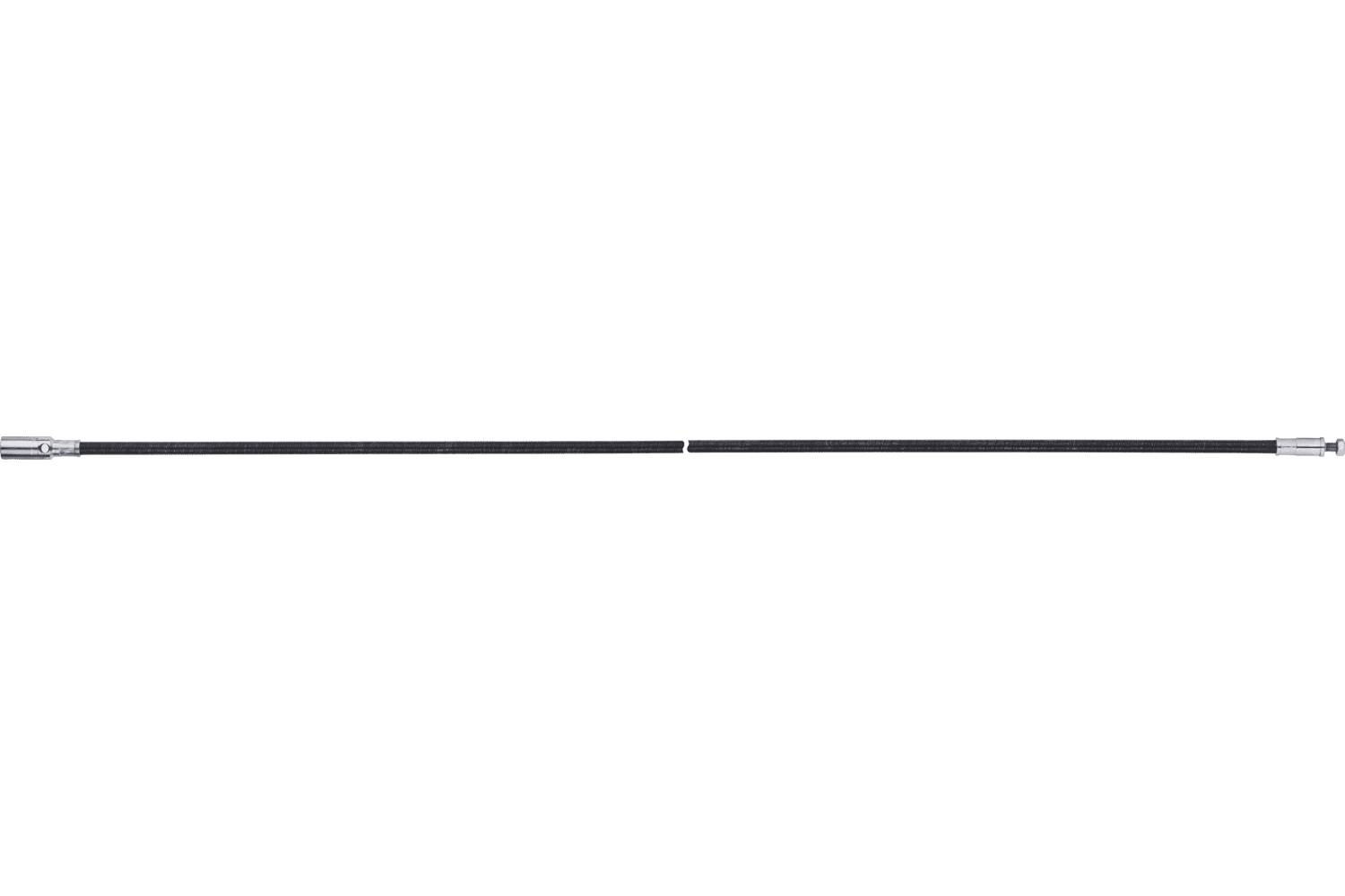 Câble noir long avec des connecteurs métalliques aux deux extrémités, présenté horizontalement sur un fond blanc.