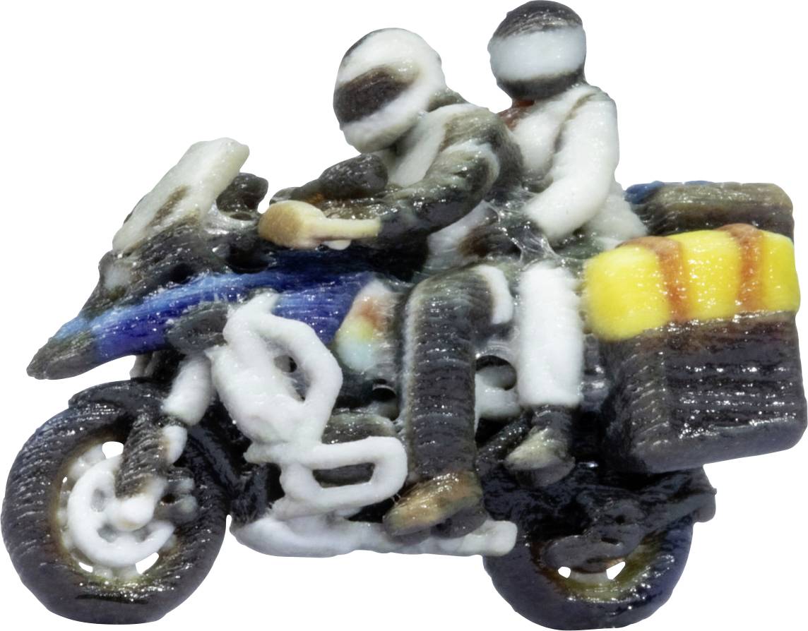 Deux motocyclistes sur une moto, l'un conduisant et l'autre assis à l'arrière, tous deux portant des casques ; un sac arrière jaune est attaché.