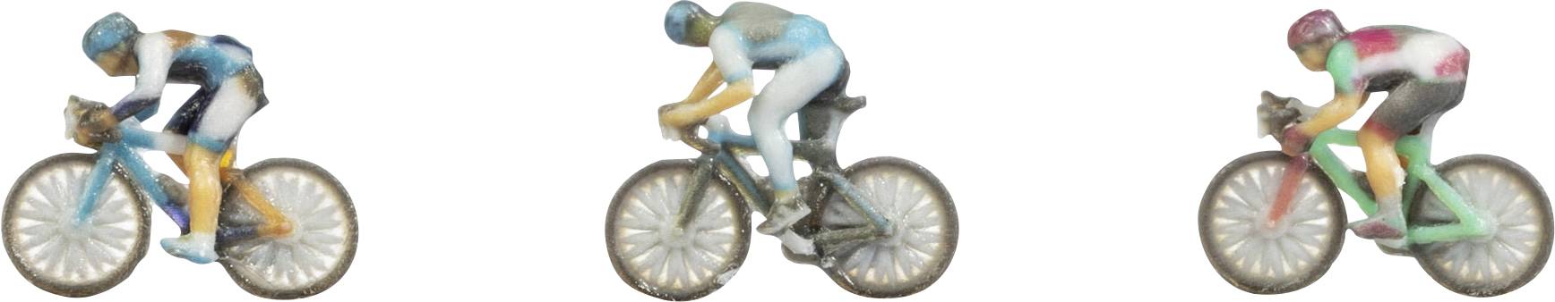 Trois cyclistes à vélo de route, présentés côte à côte, chacun en position de course aérodynamique sur un fond blanc.