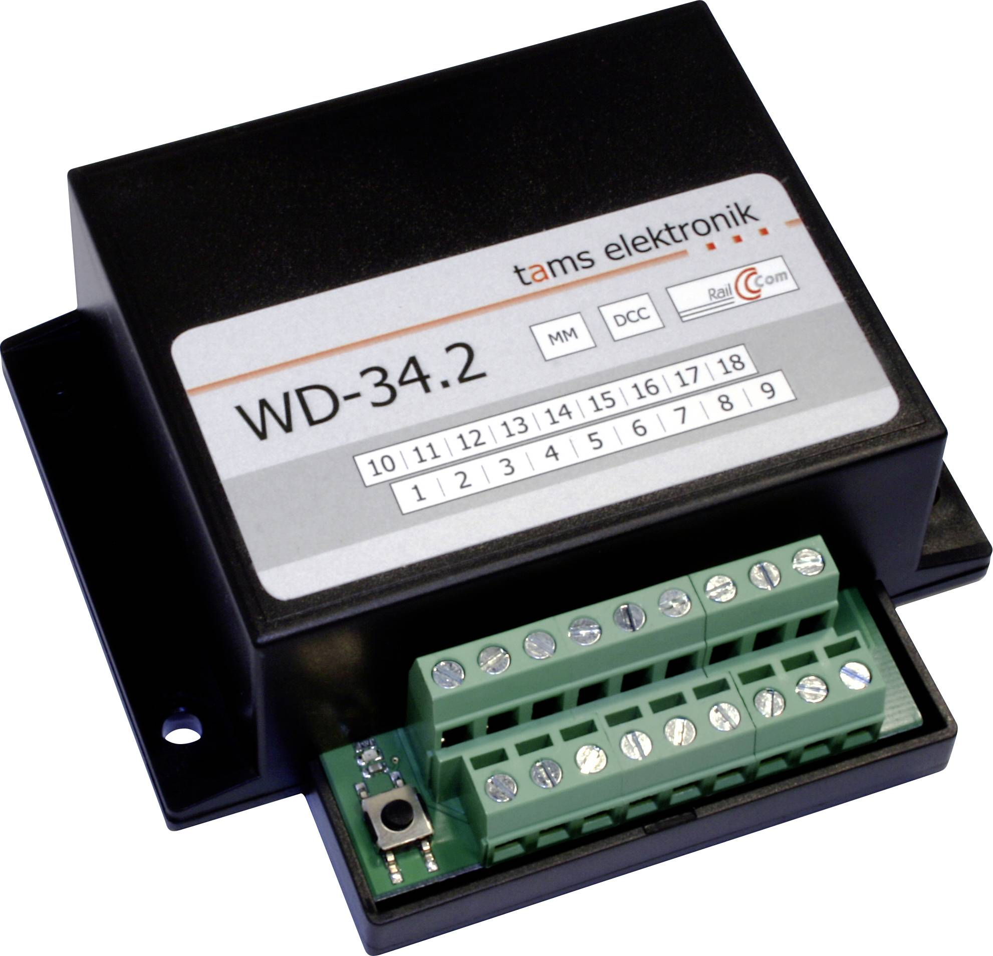 Module de contrôle électronique noir étiqueté « WD-34.2 » avec connecteurs à bornes de vis verts.