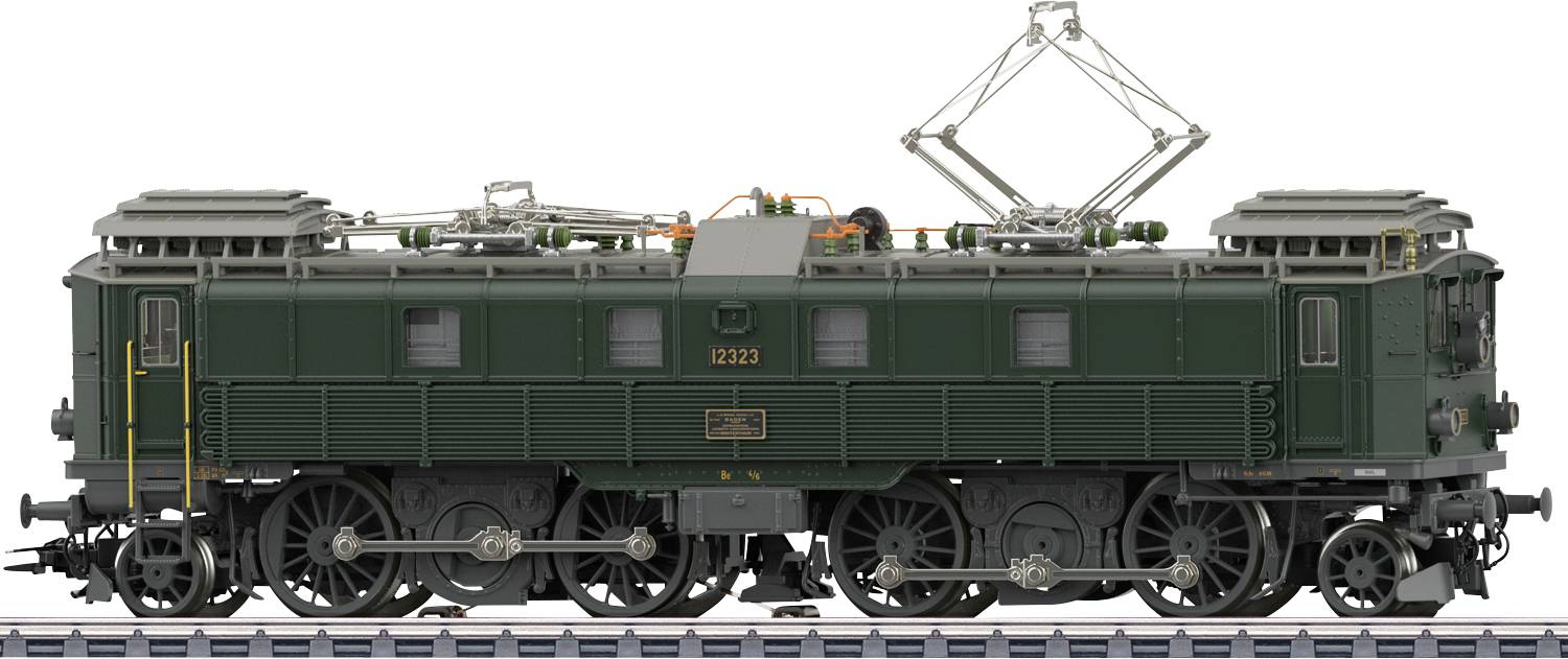 Vue latérale d'une locomotive électrique vert foncé avec pantographe relevé, numéro 12333, présentée isolée sur fond blanc.