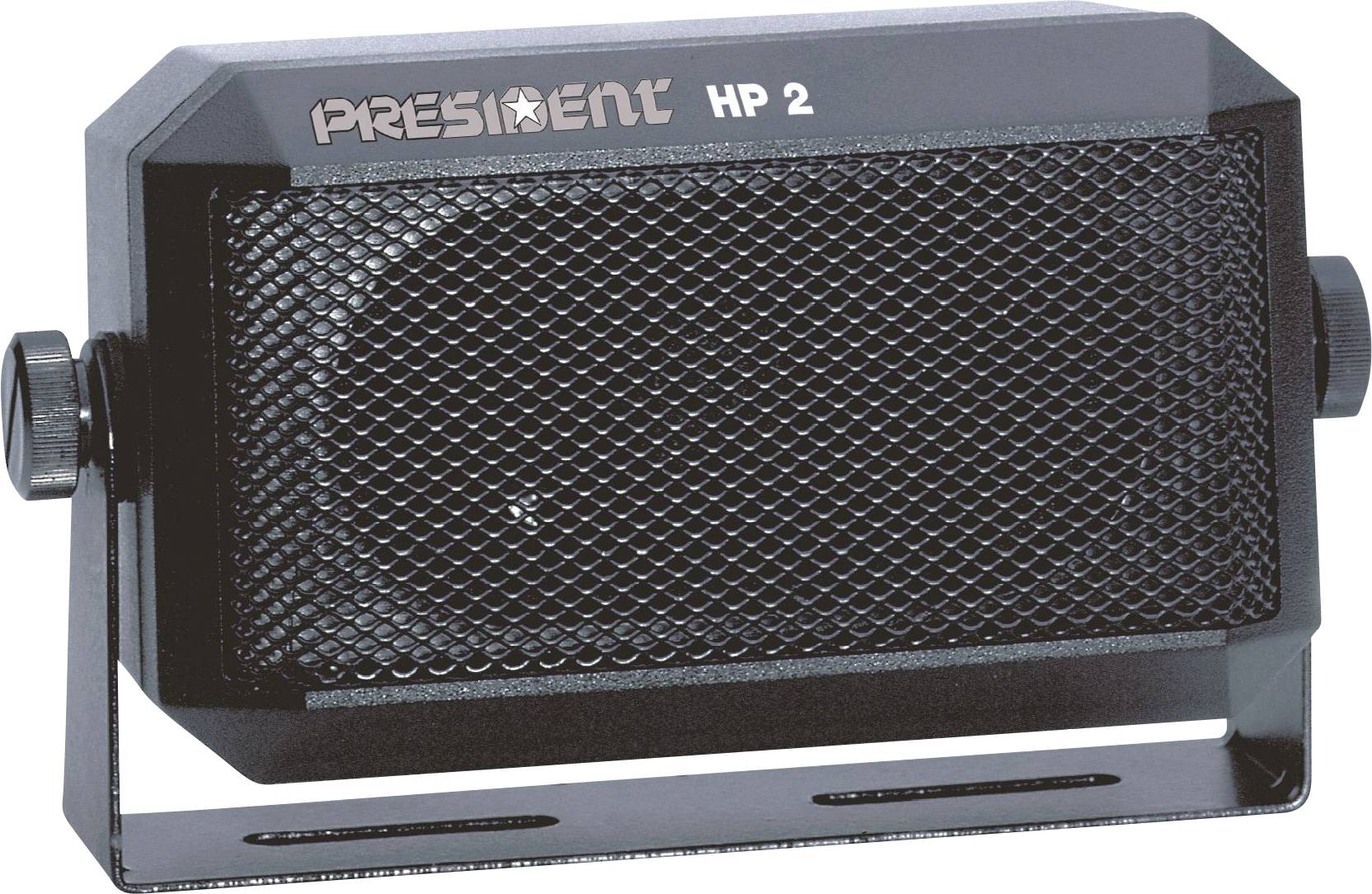 Grille de haut-parleur microphone HP 2 Black President, présentée de face avec support de montage et boutons d'ajustement latéraux.