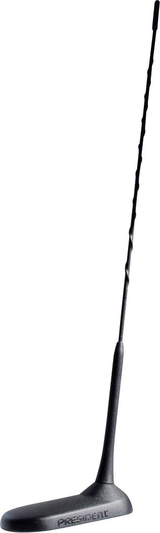 Microphone portable noir avec une longue tige et une base arrondie, étiqueté « PRESIDENT », présenté dressé sur un fond blanc.