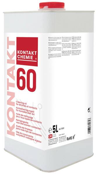Une bidon en métal blanc de 5 litres de nettoyant de contact Kontakt Chemie KONTAKT 60 avec un bouchon rouge et un grand logo rouge sur le devant.