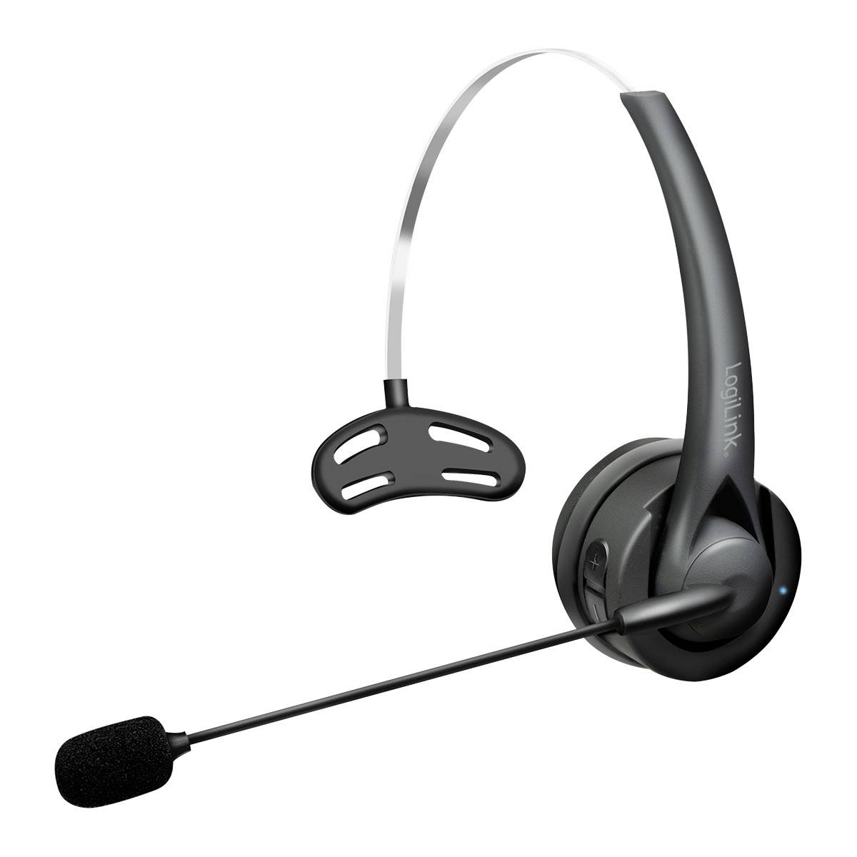 Casque audio supra-auriculaire noir avec microphone à perche et serre-tête, présenté sur un fond blanc.