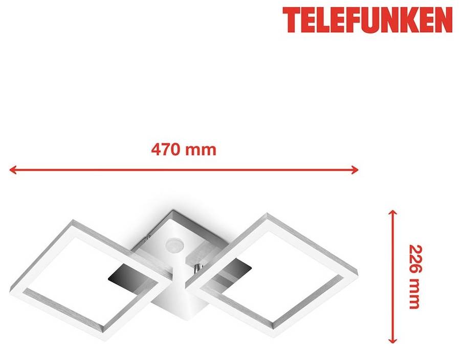 Diagramme d'éclairage de plafond Telefunken montrant un luminaire à trois panneaux, large de 470 mm et haut de 226 mm.
