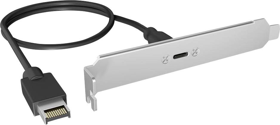 Câble de support d'extension USB-C avec un connecteur de style DisplayPort et un cache de slot PCIe en métal équipé d'un port USB-C.