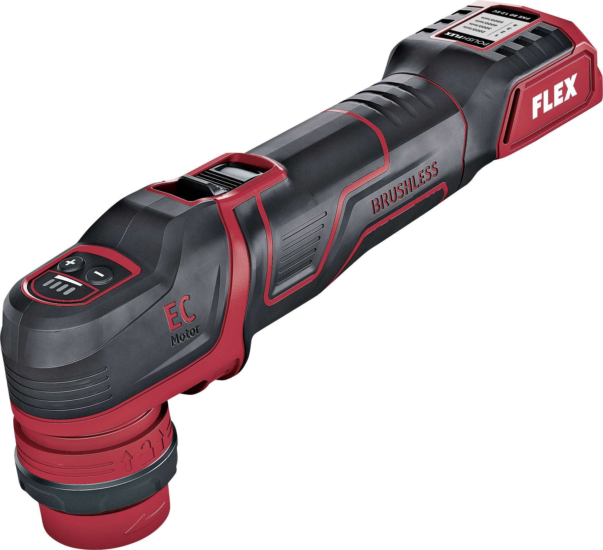 Perceuse-visseuse FLEX sans fil sans balais avec moteur EC, modèle équerre, coloris rouge et noir, présentée isolée sur fond blanc.