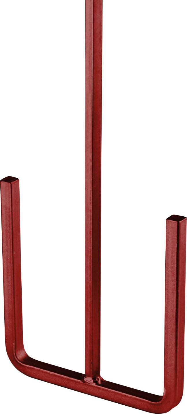 Rack ou support métallique rouge en forme de U avec trois poteaux verticaux et base arrondie, isolé sur fond blanc.