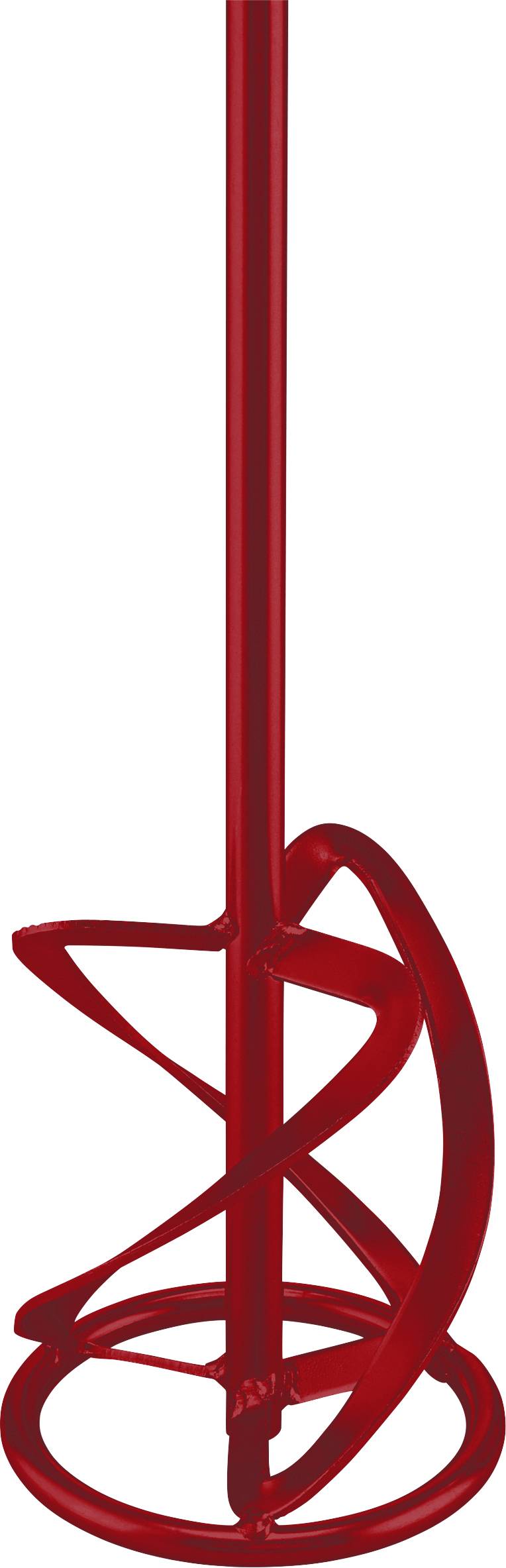Sculpture de ruban 3D rouge abstrait formant une boucle autour d'une tige centrale verticale sur un fond blanc.