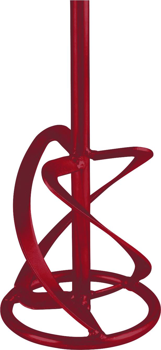 Sculpture abstraite en spirale 3D rouge avec une tige centrale verticale sur fond blanc.