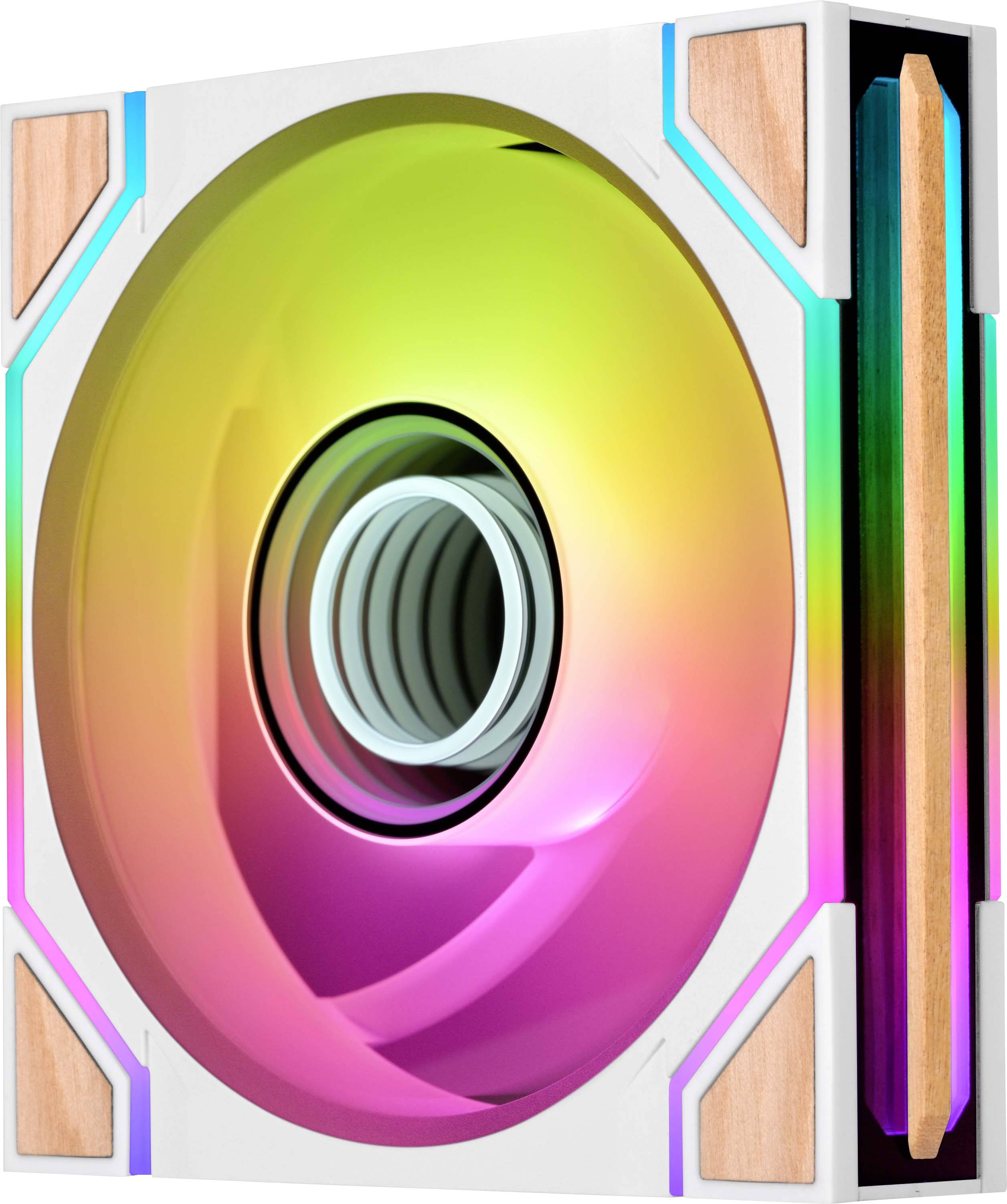 Icône informatique stylisée d'un CD ou disque multicolore brillant centré dans un cadre carré blanc avec des accents en cuivre et néon.