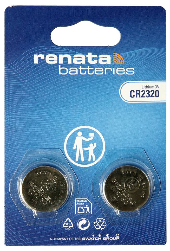 Paquet de piles Renata, lithium 3V CR2320, présenté sous forme de deux piles bouton dans un emballage blister bleu.
