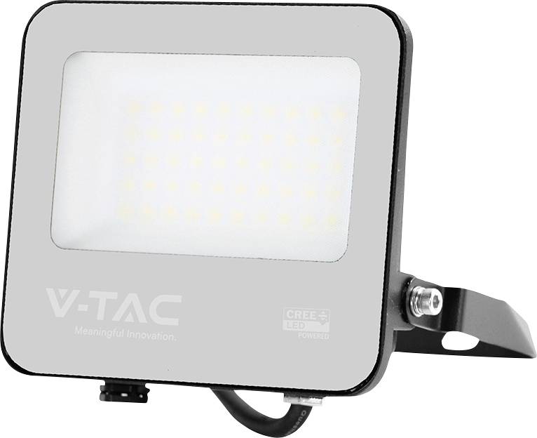 Projecteur LED V-TAC gris avec support de montage et panneau lumineux visible sur fond blanc.