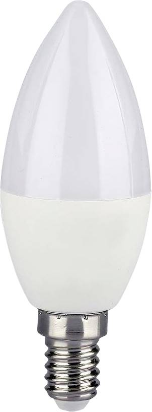 Une ampoule LED blanche avec une petite base à vis sur un fond uni.