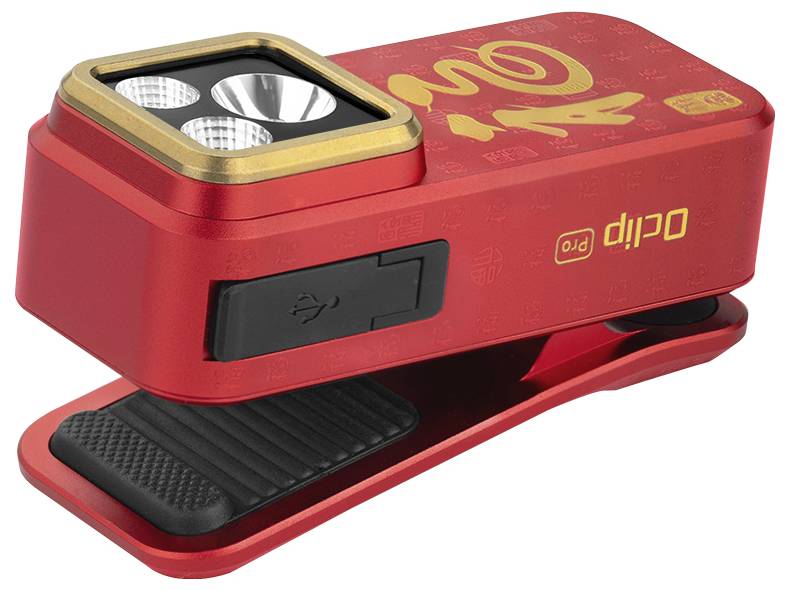 Appareil de poche rouge avec un socle à pédale noire et une fenêtre d'affichage supérieure, présenté dans une vue de style produit.