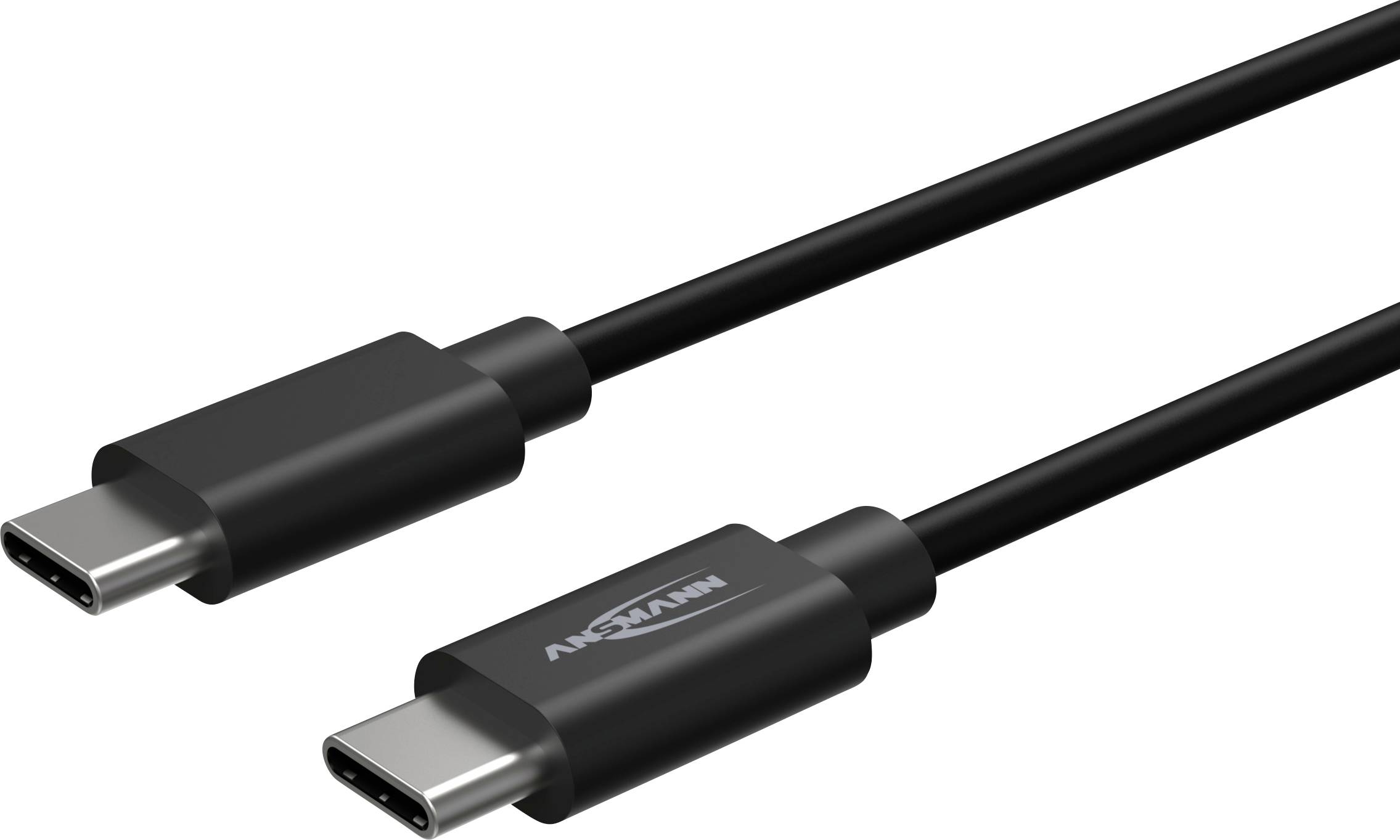 Deux connecteurs de câble USB-C noirs affichés sur un fond blanc, une extrémité étiquetée « ANSOAMN ».