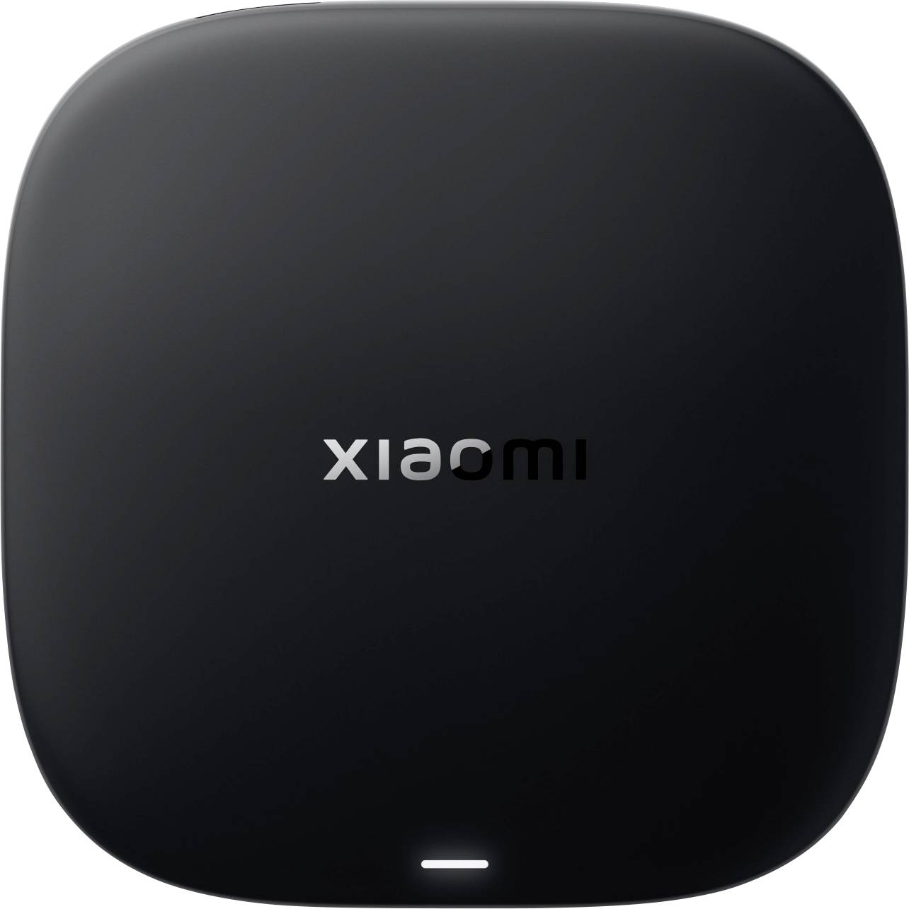 Appareil intelligent Xiaomi noir ou routeur avec le logo « xiaomi » centré et un petit voyant d'état blanc en bas.