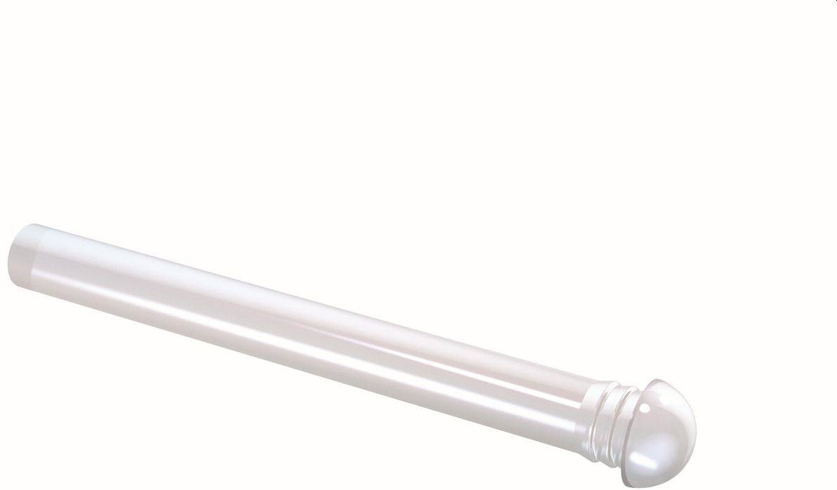 Tube à essai en verre transparent ou flacon en forme de pipette sur un fond gris clair, montré en diagonale.
