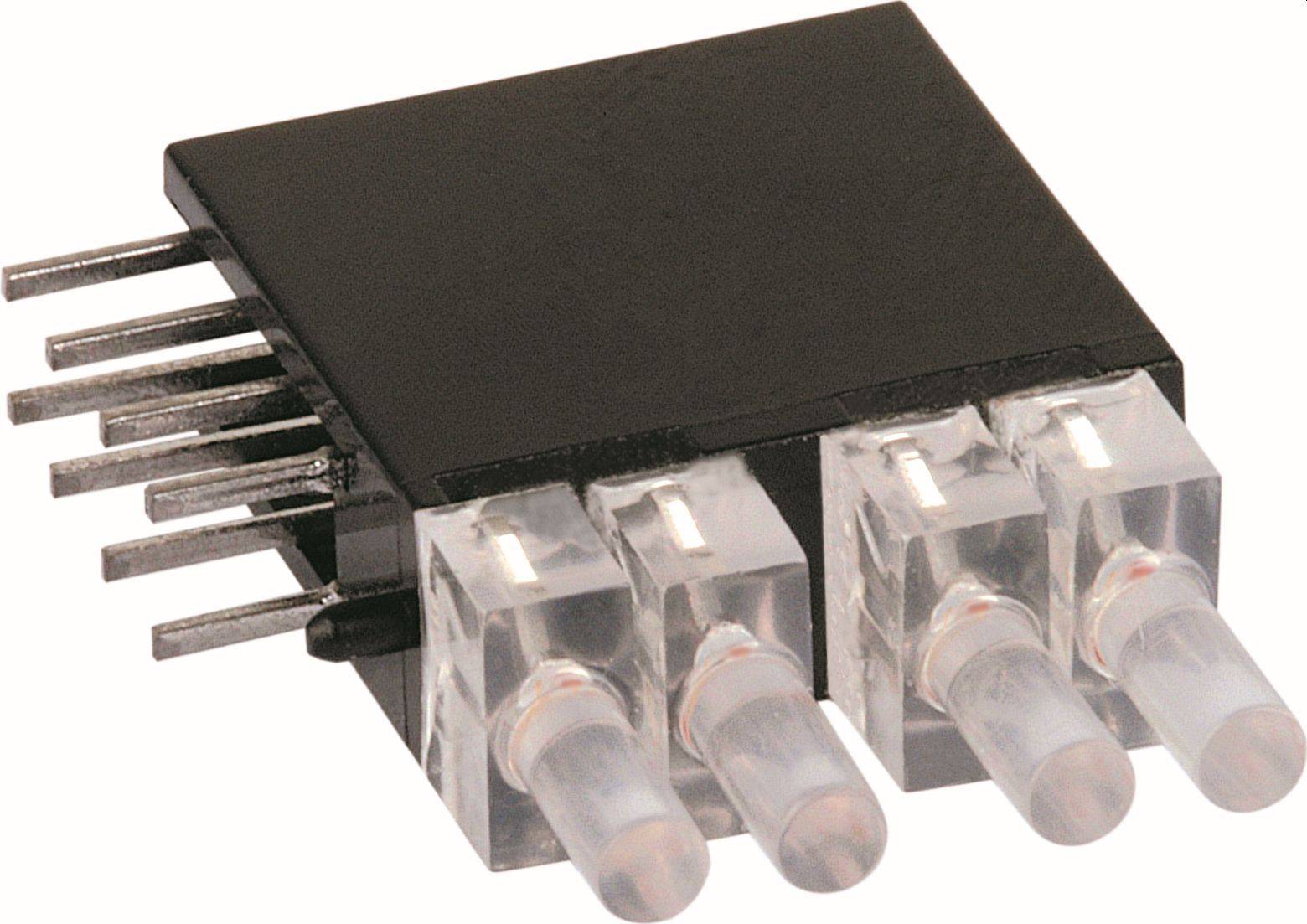 Module de connecteur électronique noir avec broches métalliques d'un côté et quatre ports transparents à l'avant