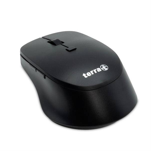 Souris d'ordinateur sans fil Black Terra sur fond blanc.