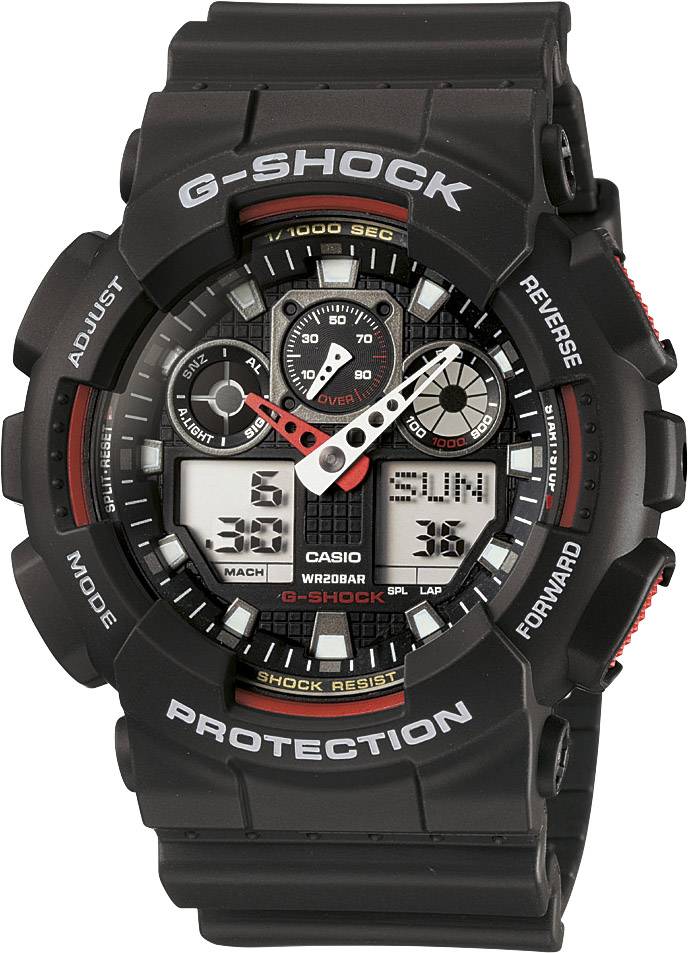 Casio Montre-bracelet GA-100-1A4ER (l x H) 51.20 mm x 55 mm noir, rouge Matériau du boîtier=Résine synthétique Matériau