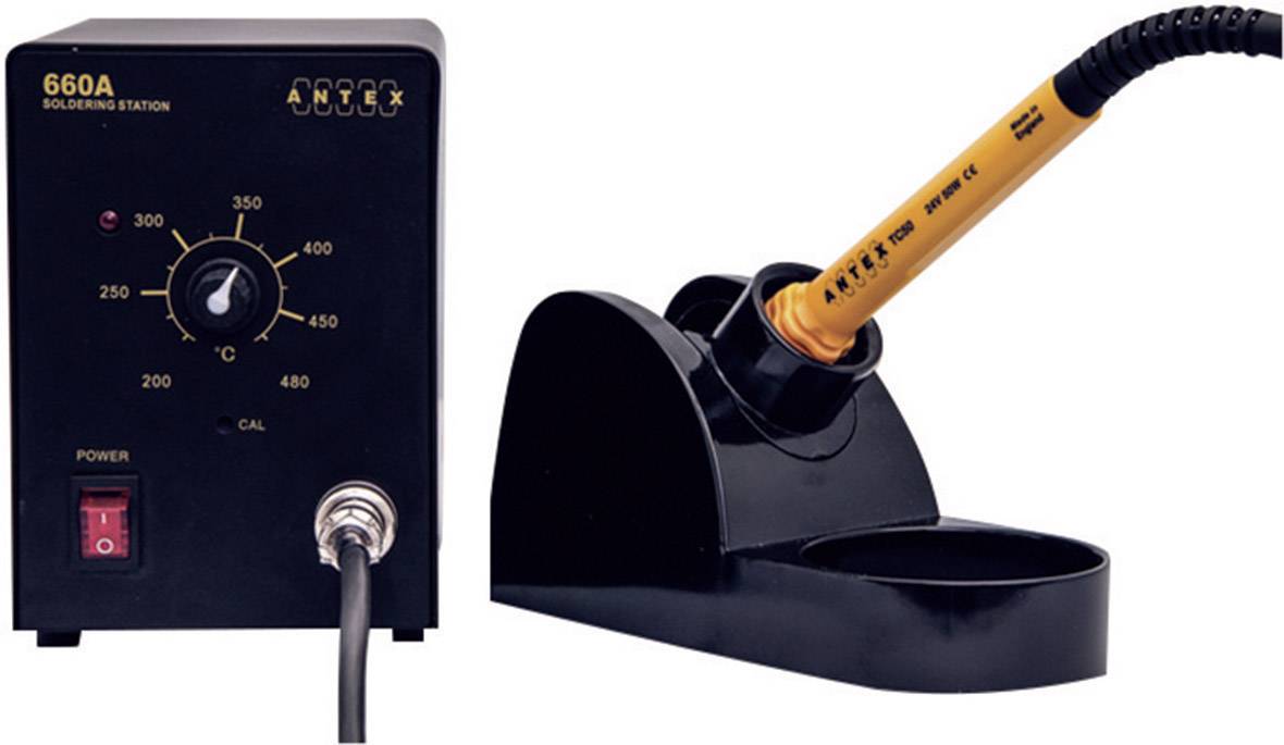 Une station de soudage avec régulateur de température en Celsius et fer à souder sur support. Idéale pour souder des composants électroniques avec précision.