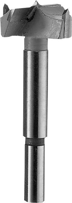 Un foret Forstner en métal, adapté pour des perçages précis dans le bois. Il possède une pointe plate et une tige cylindrique.
