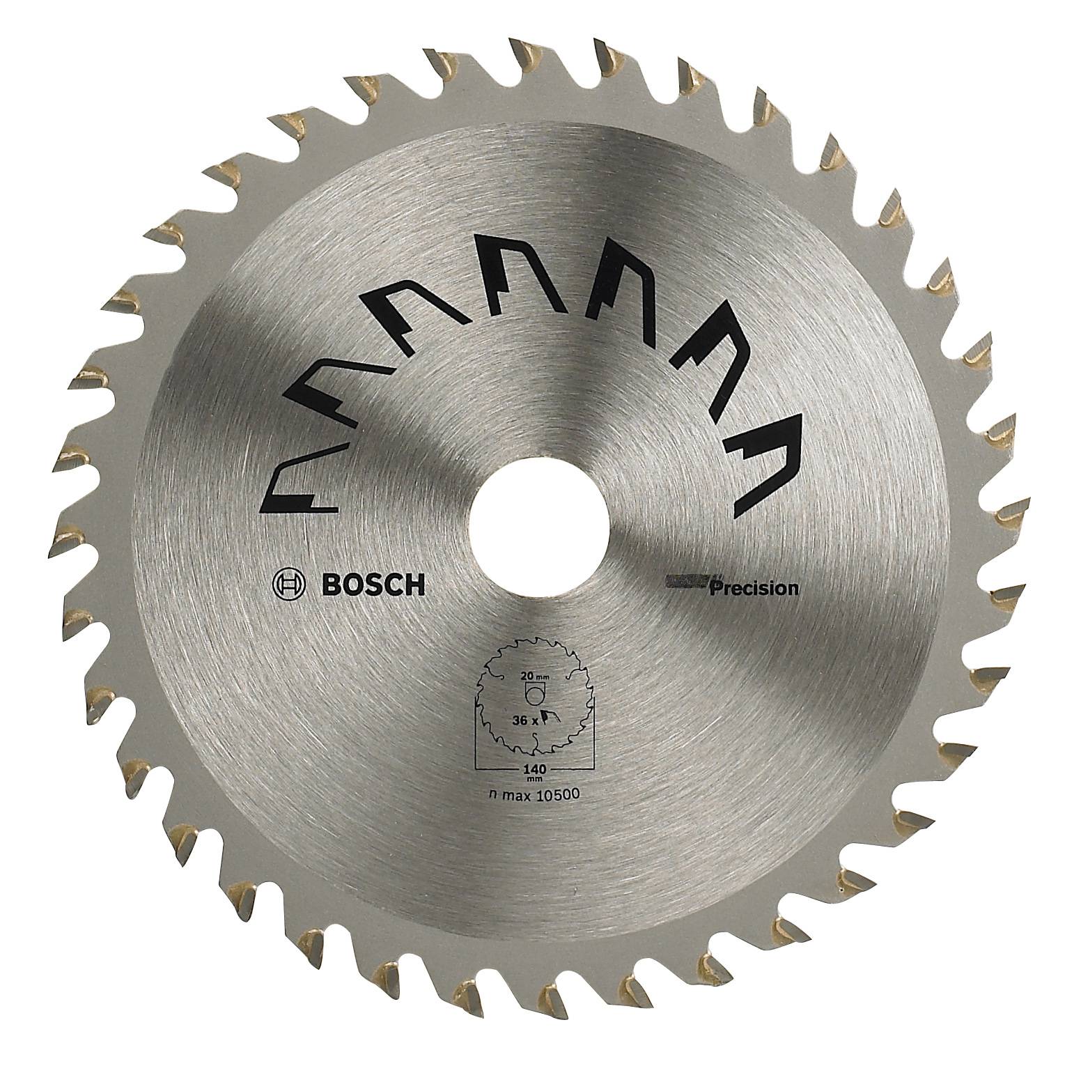 Lame de scie circulaire avec dents pour travaux sur bois, logo de marque et spécifications techniques, dont un maximum de 10 500 tr/min.