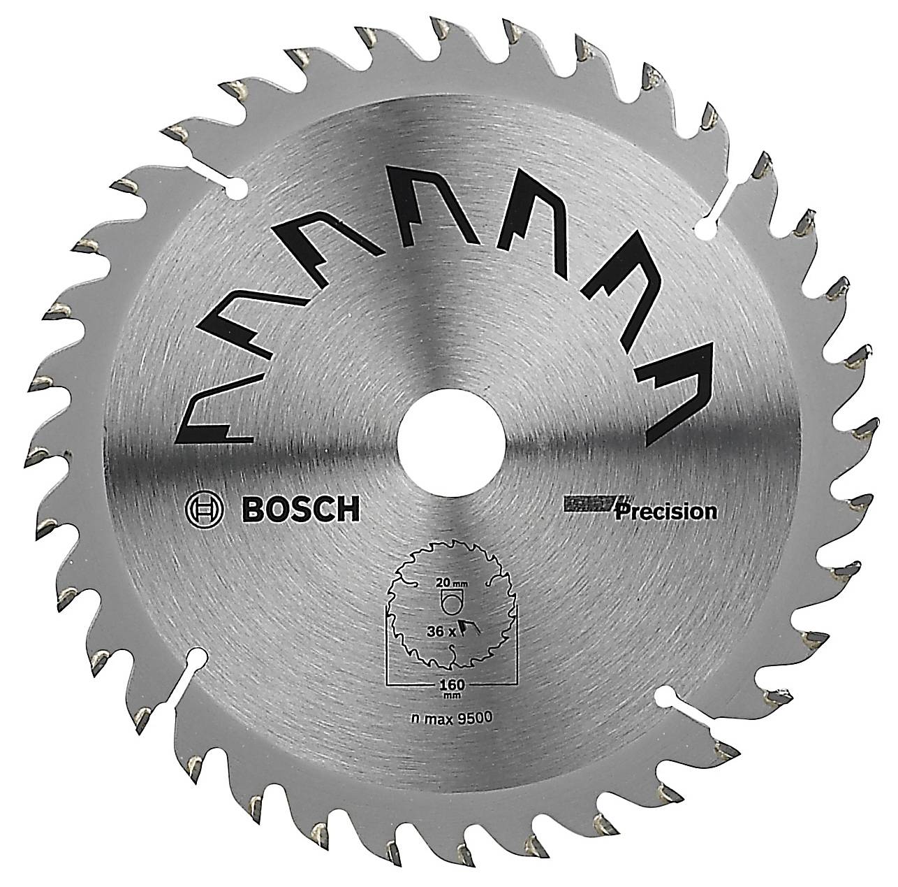 Lame de scie circulaire avec logo Bosch, géométrie de denture pour le travail du bois, vitesse maximale de 9500 tr/min.