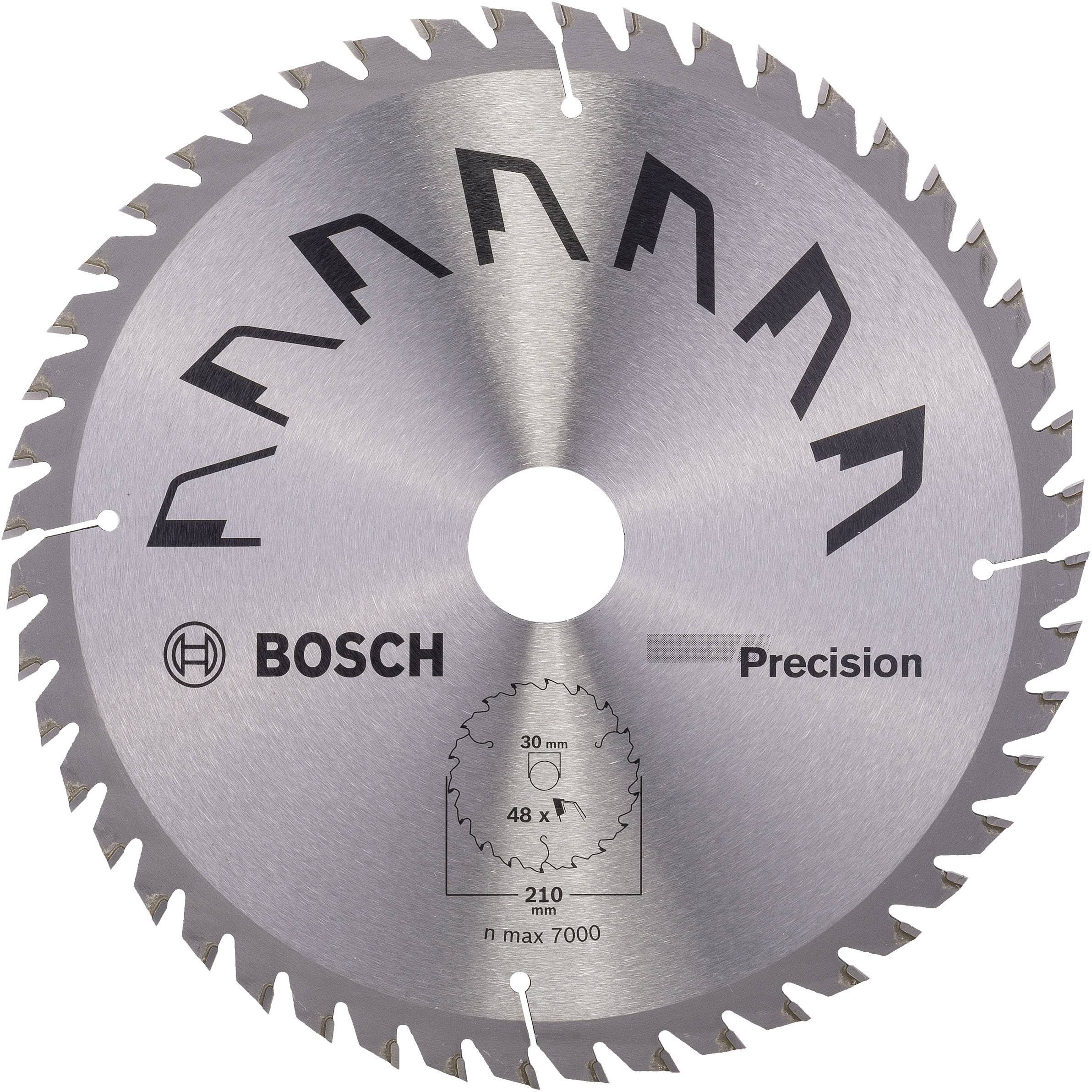 Lame de scie circulaire Bosch, modèle 'Precision', alésage de 30 mm, diamètre de 210 mm, vitesse maximale de 7000 tr/min, adaptée pour une coupe précise.