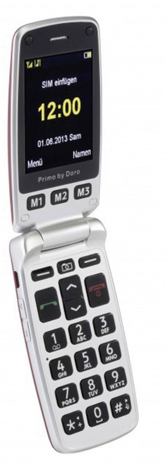 Téléphone portable à clapet pour séniors Primo by DORO 413 avec station de charge, Touche SOS rouge