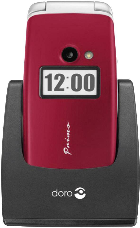 Téléphone portable à clapet pour séniors Primo by DORO 413 avec station de charge, Touche SOS rouge