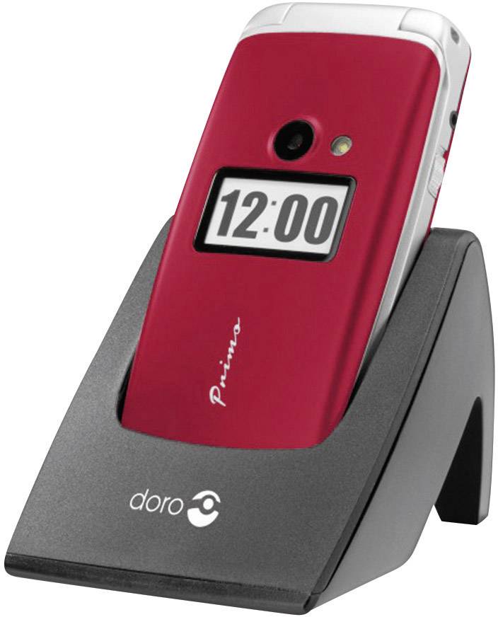 Téléphone portable à clapet pour séniors Primo by DORO 413 avec station de charge, Touche SOS rouge