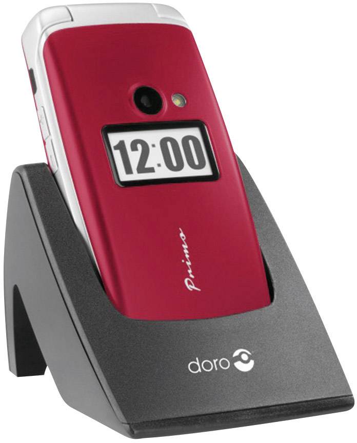 Téléphone portable à clapet pour séniors Primo by DORO 413 avec station de charge, Touche SOS rouge