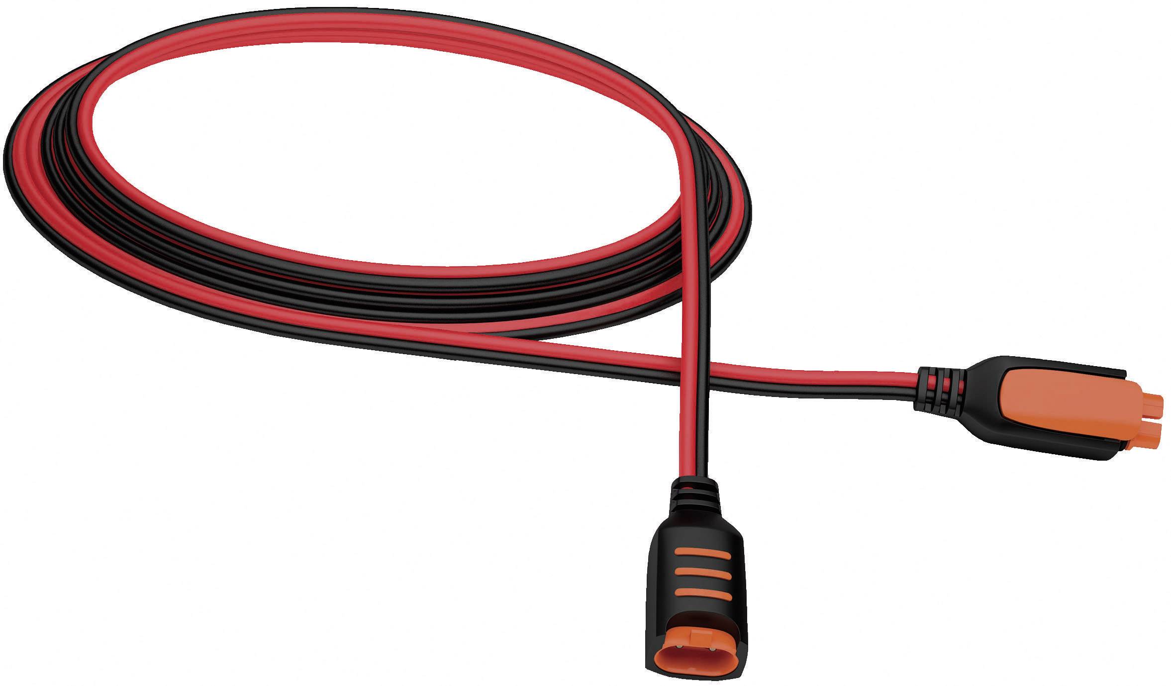 Un câble long, noir et rouge avec deux connecteurs, un à chaque extrémité.