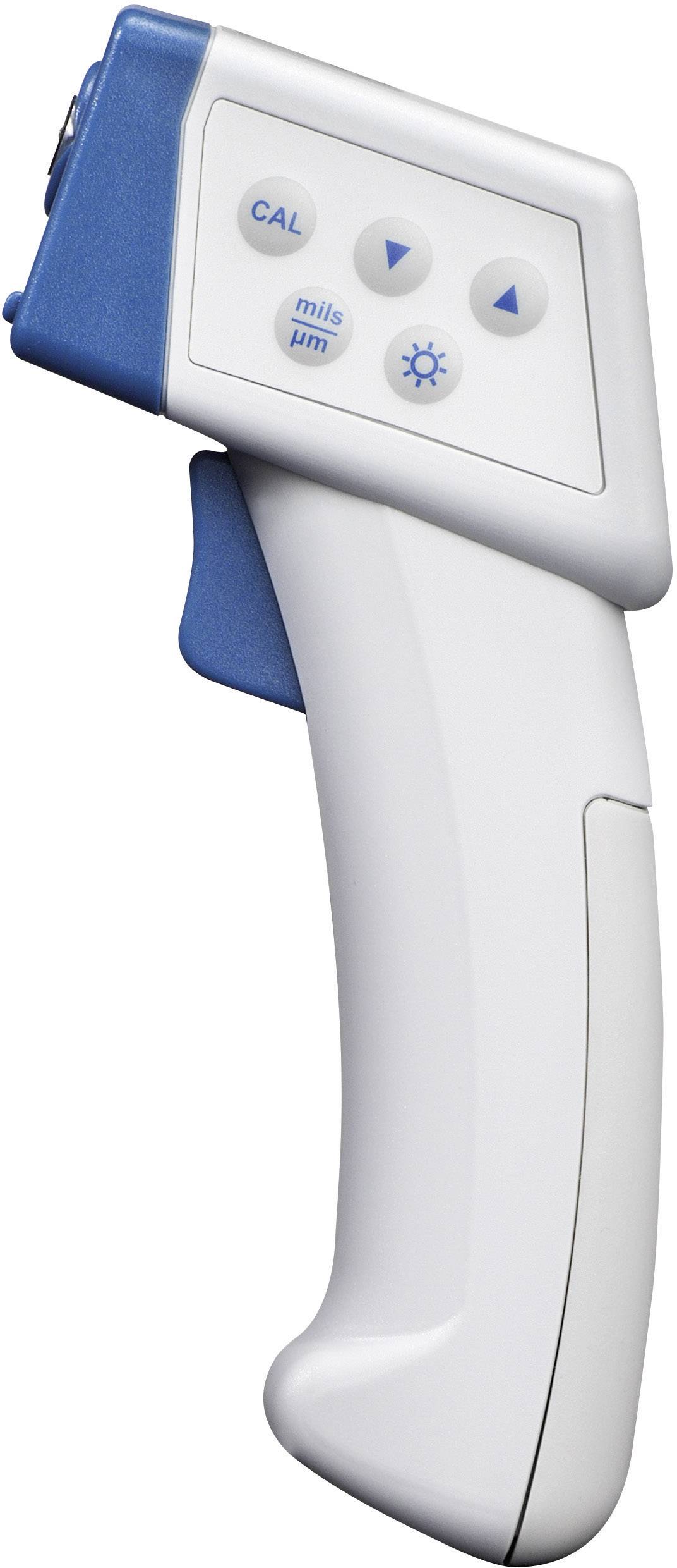Un thermomètre infrarouge blanc et bleu avec des boutons de commande.