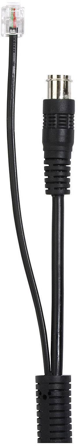 Un câble noir avec une fiche RJ et une extrémité d'adaptateur rond, adapté aux connexions électroniques ou à l'alimentation électrique.