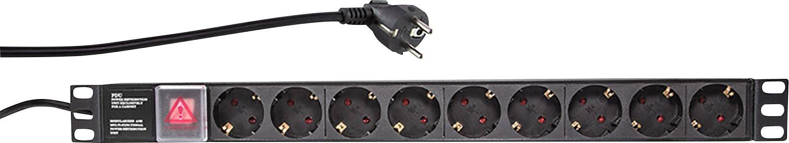 Une barrette d'alimentation noire à huit emplacements avec un câble secteur, adaptée à une utilisation dans des racks serveur.
