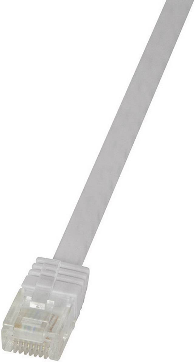 Un câble Ethernet blanc avec un connecteur RJ45 transparent, utilisé pour la connexion réseau.