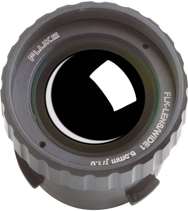 Une lentille d'objectif photo spéciale portant l'inscription 'FLUKE', conçue pour des applications techniques ou scientifiques.